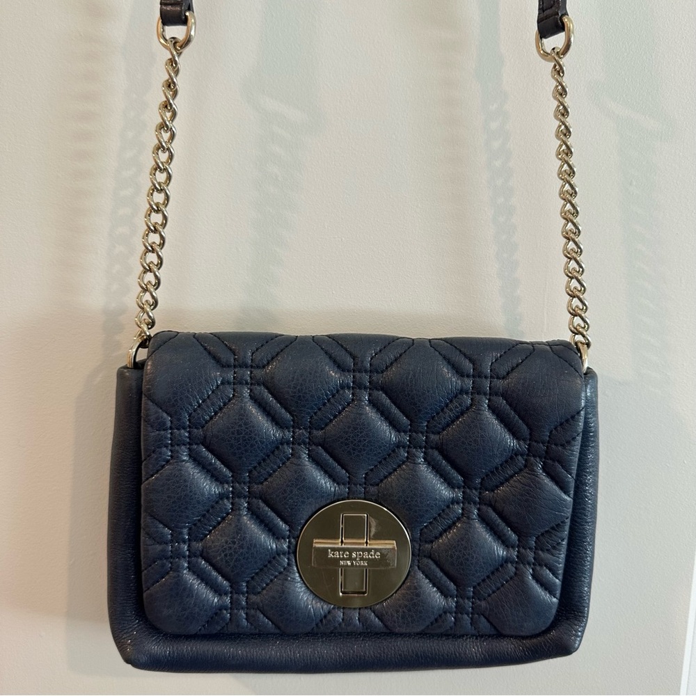 Kate Spade Astor Court Naomi Leather Crossbody Bag WKRU2291 Navy Blue and Gold - Picture 4 of 12